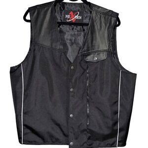 NE GEN Mens Black Leather Trimmed Mesh Motorcycle Vest XL Laced Sides